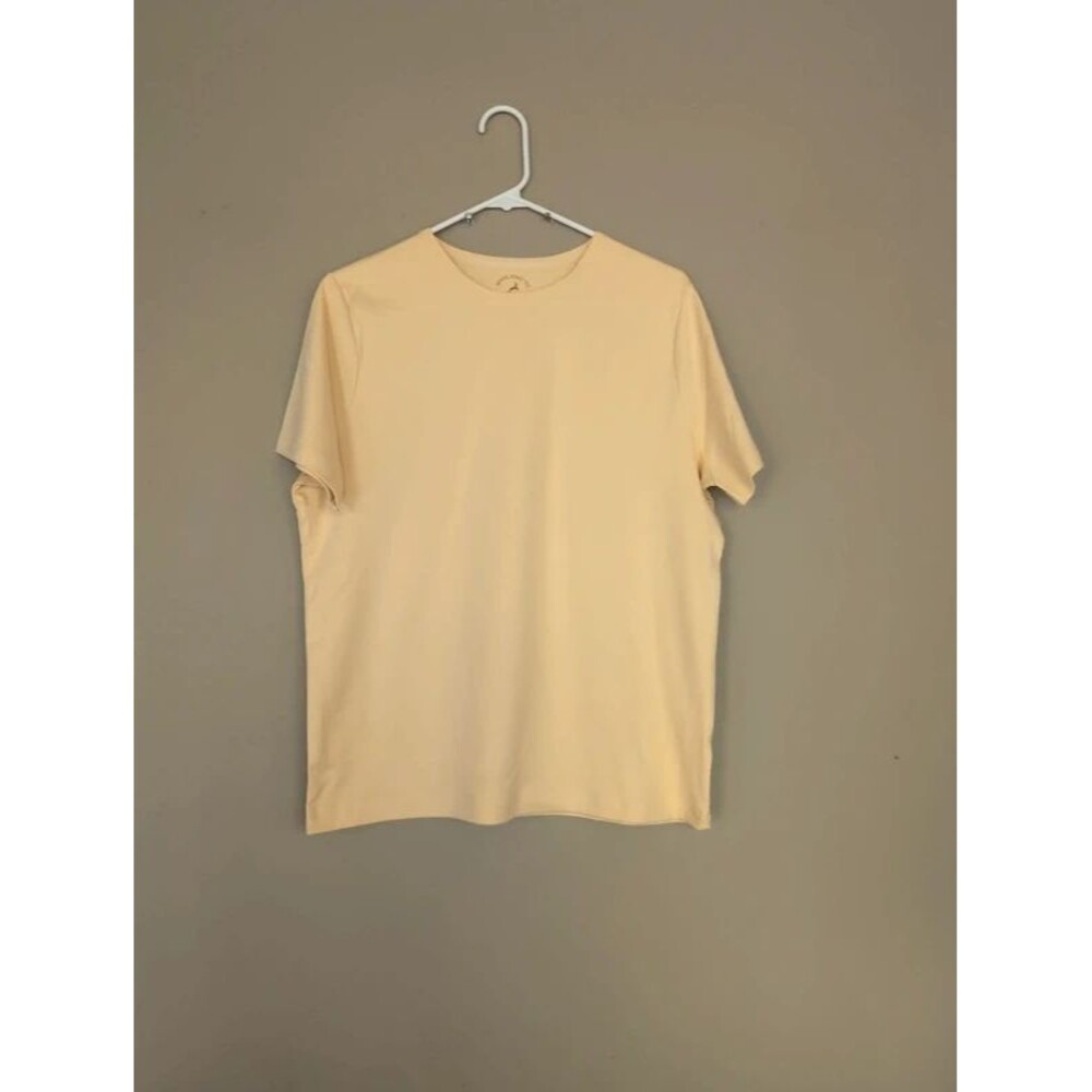 Solid Yellow Cotton Short Sleeve Tee, Womens L 100% Cotton